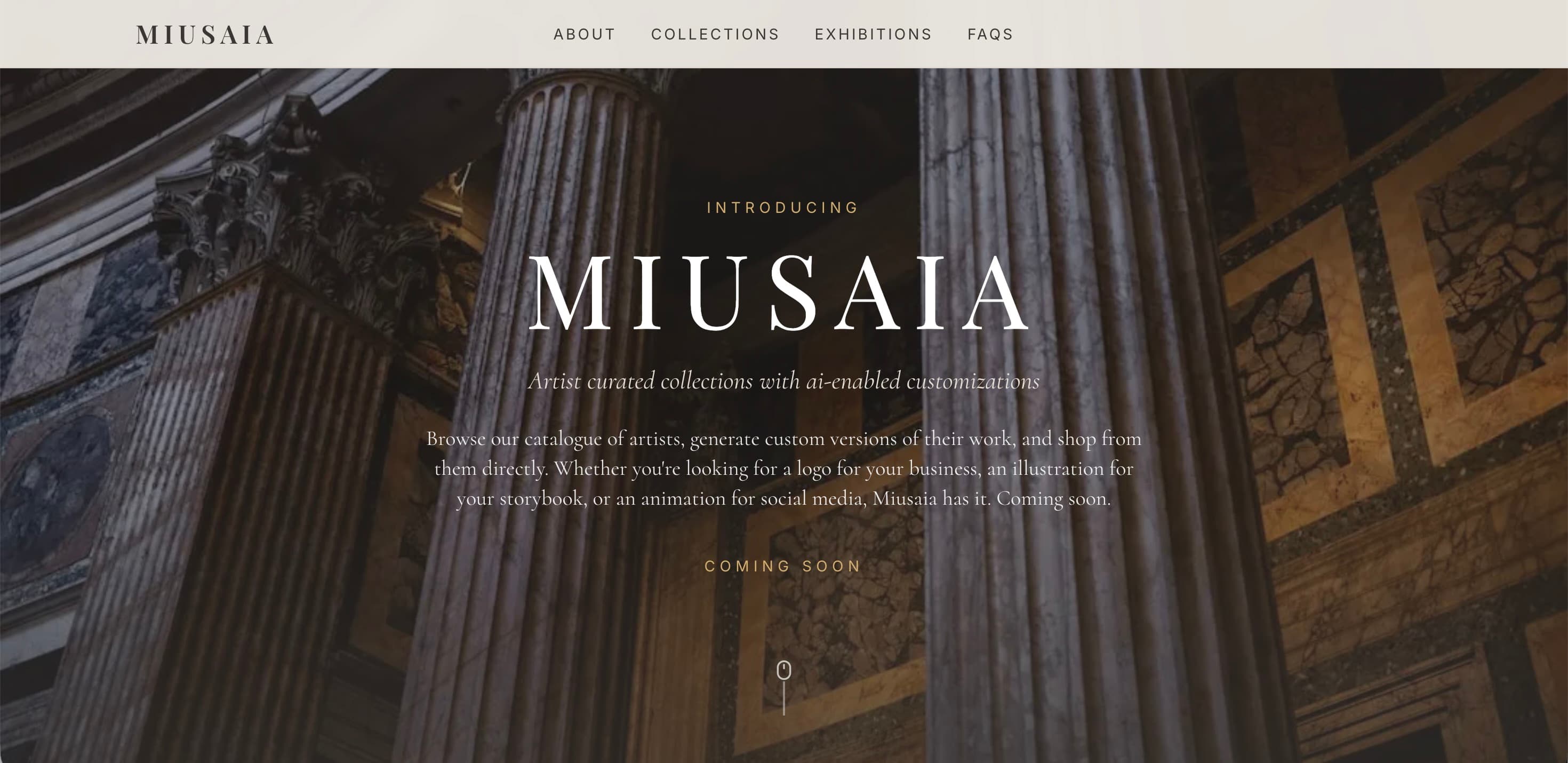 Miusaia landing page